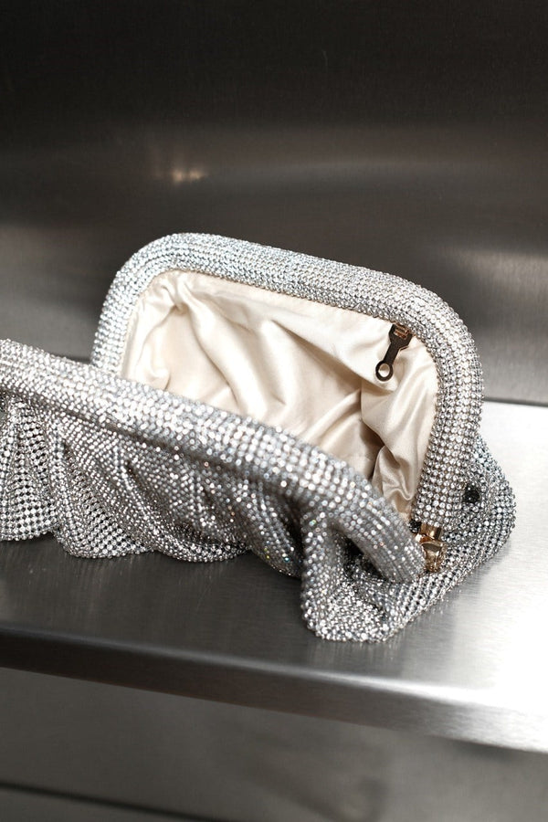 Kristal Taşlı Clutch Çanta - Gümüş