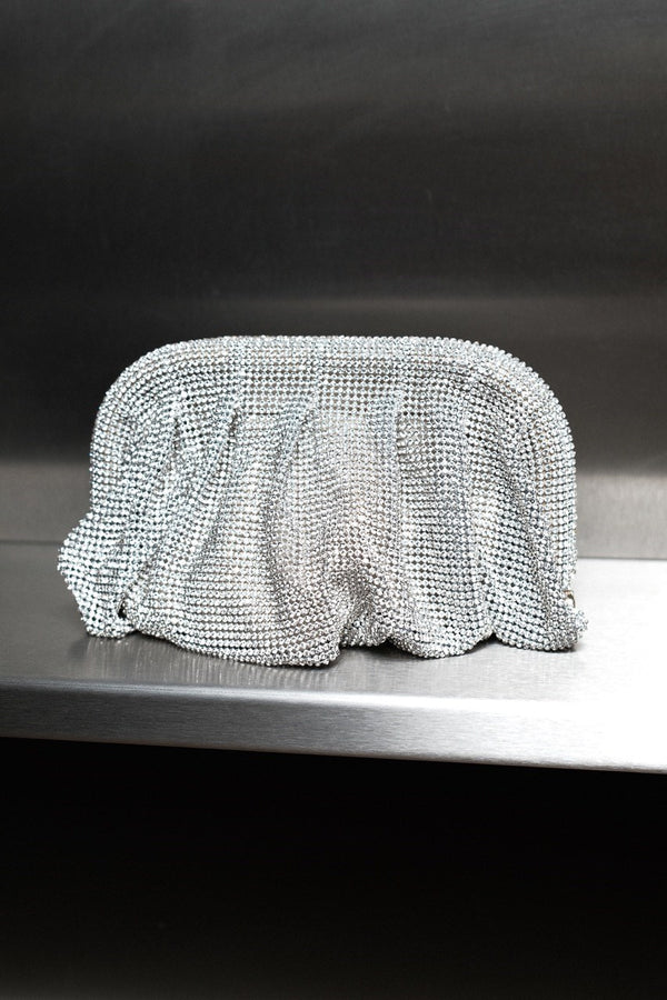 Kristal Taşlı Clutch Çanta - Gümüş