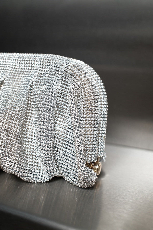 Kristal Taşlı Clutch Çanta - Gümüş