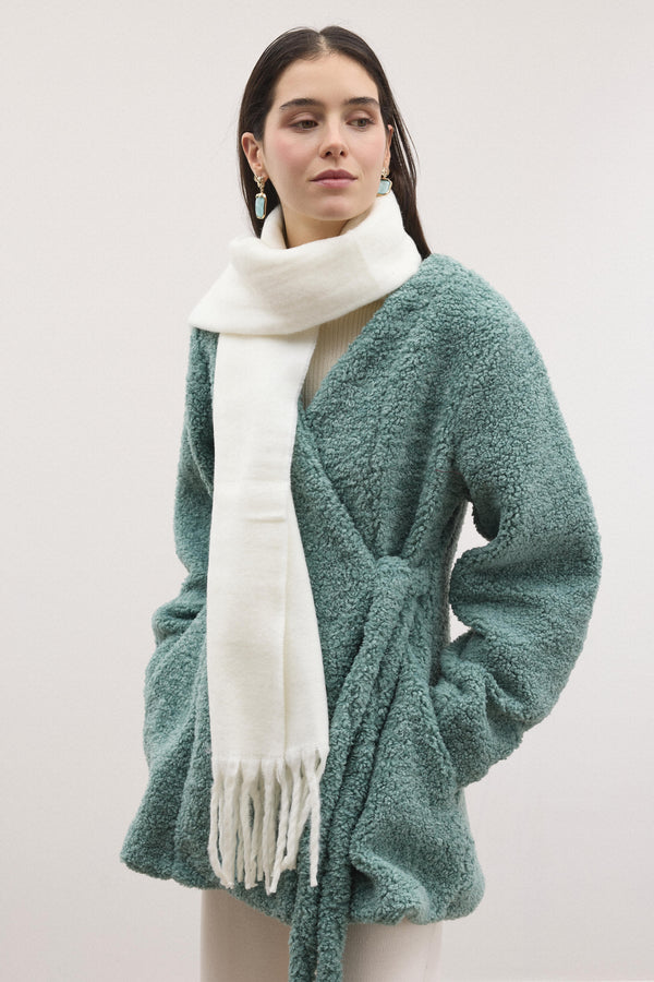 Kruvaze Curly Kaşe Ceket - Mint