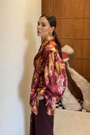 Leora Desenli Yoryo Saten Gömlek - Bordo