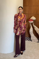 Leora Desenli Yoryo Saten Gömlek - Bordo