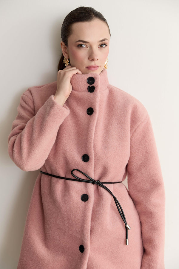 Liora Curly Kaşe Kaban - Pudra
