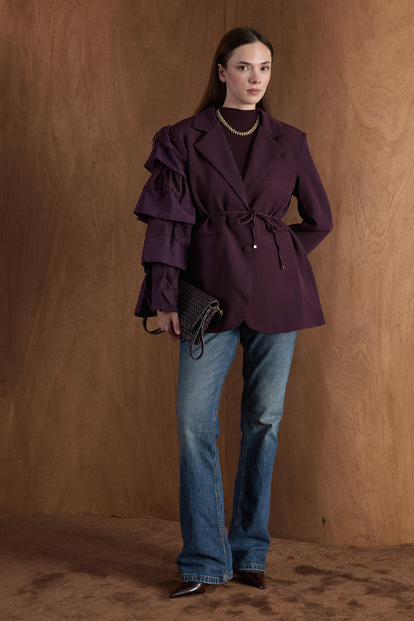 Louie Kol Dantelli Double Ceket - Bordo