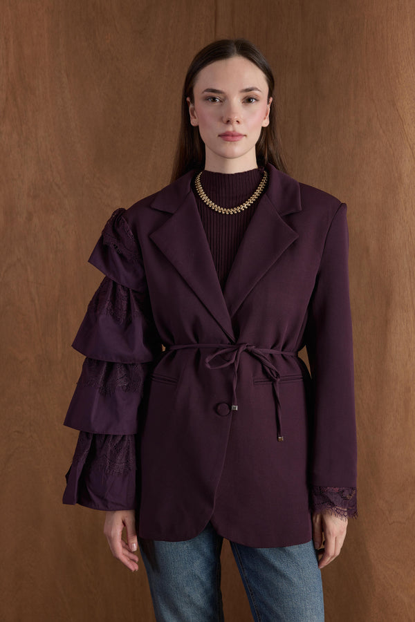 Louie Kol Dantelli Double Ceket - Bordo
