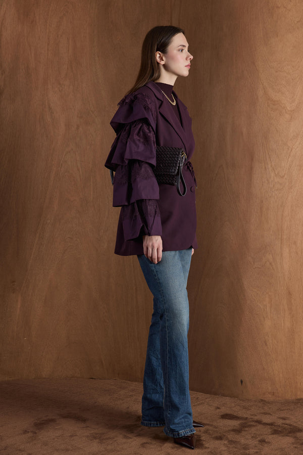 Louie Kol Dantelli Double Ceket - Bordo