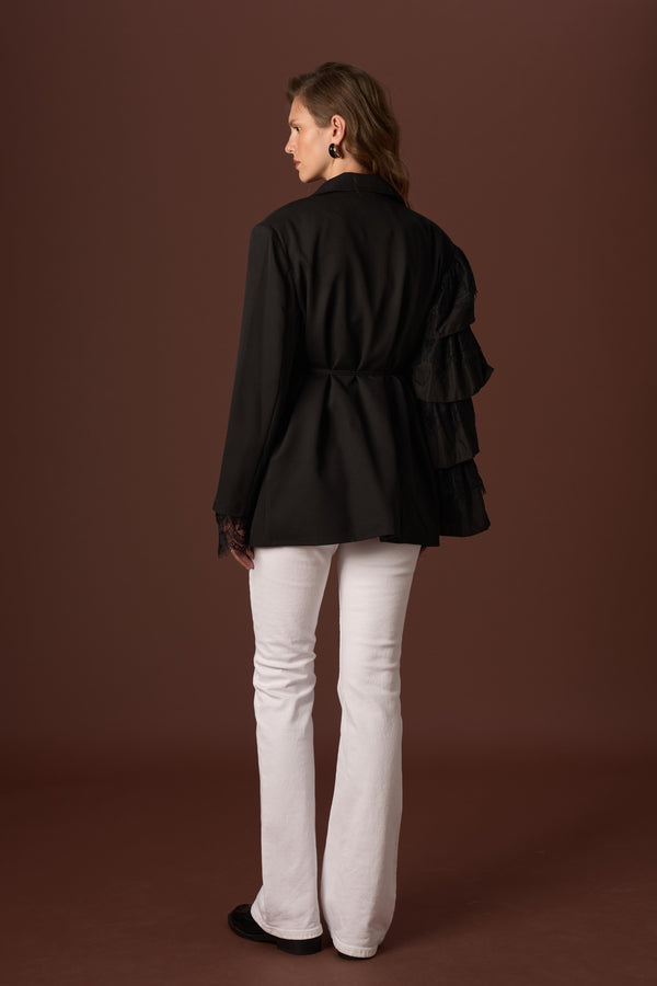Louie Kol Dantelli Double Ceket - Siyah