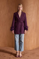 Lunara Kolu Tüylü Ceket - Burgonya