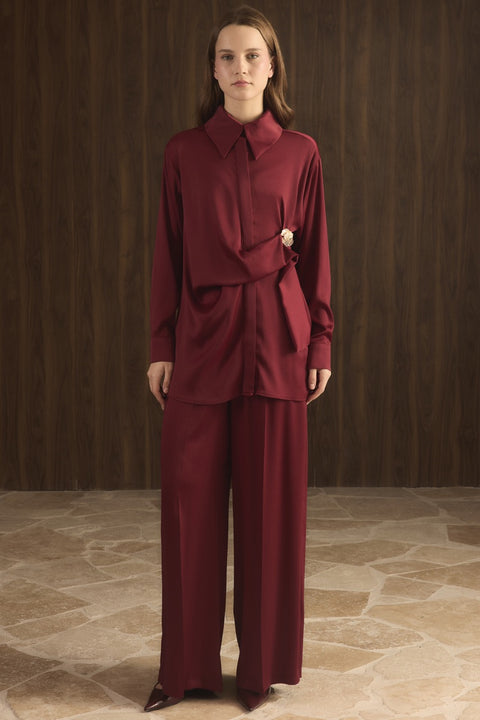 Madella Tie-Front Brooch Set - Burgundy