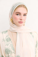 Mela Desenli Şallı Abaya - Bej