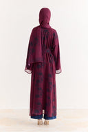 Mela Desenli Şallı Abaya - Bordo