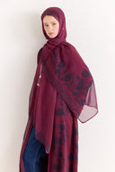 Mela Desenli Şallı Abaya - Bordo