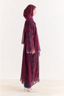 Mela Desenli Şallı Abaya - Bordo