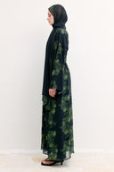 Mela Desenli Şallı Abaya - Siyah