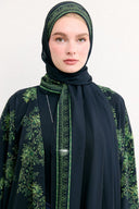 Mela Desenli Şallı Abaya - Siyah