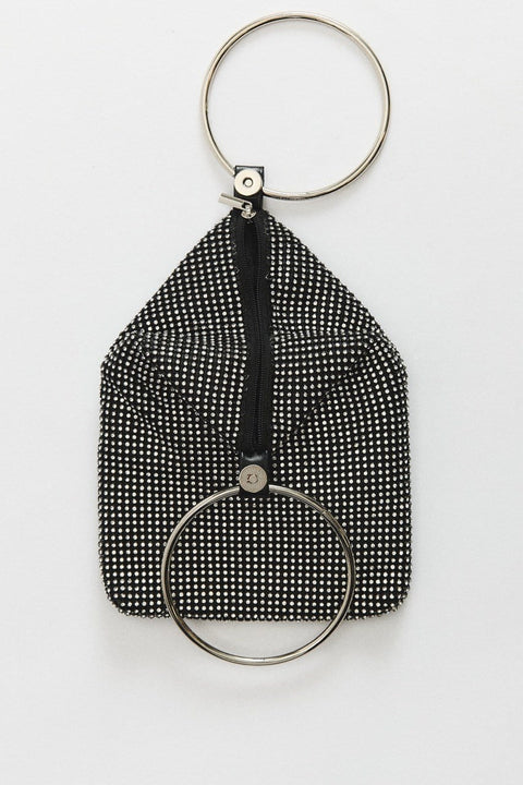 Embellished Evening Bag with Metal Accessories - Black