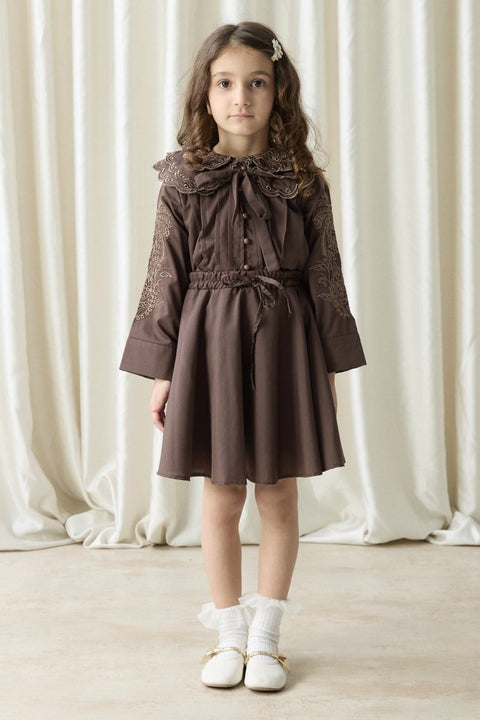 Embroidered Dacron Skirt Set - Coffee