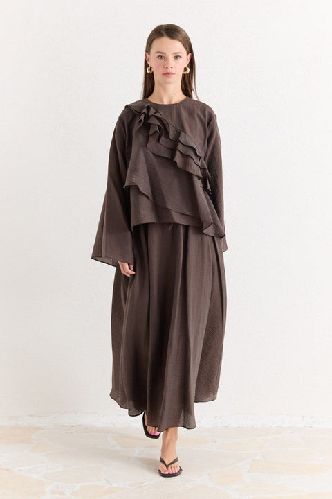 Nara Flared Skirt Set - Coffee