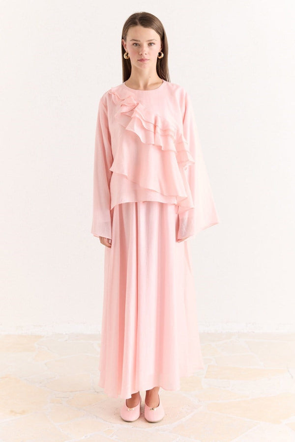 Nara Volanlı Etek Takım - Pembe