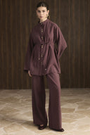Nervür Detaylı Pantolon Takım - Bordo
