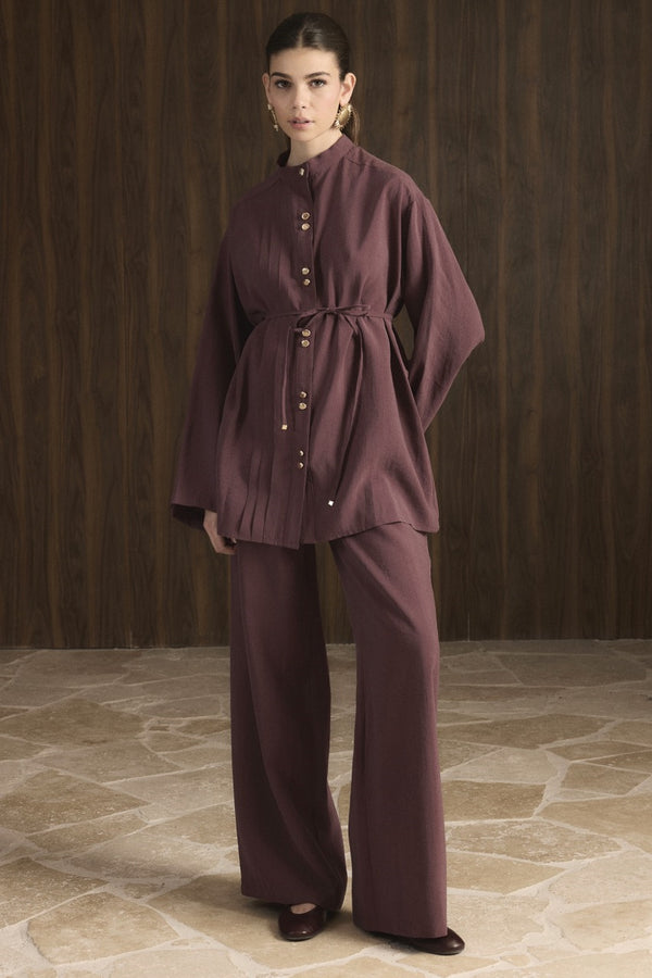 Nervür Detaylı Pantolon Takım - Bordo