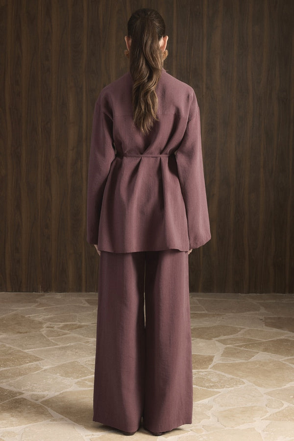 Nervür Detaylı Pantolon Takım - Bordo