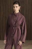Nervür Detaylı Pantolon Takım - Bordo