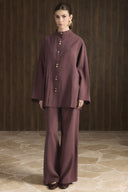 Nervür Detaylı Pantolon Takım - Bordo