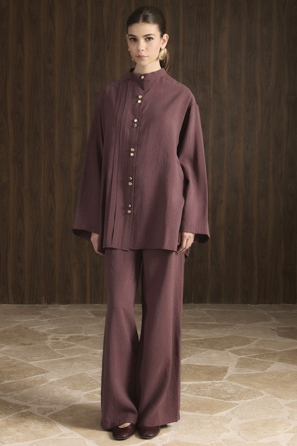 Nervür Detaylı Pantolon Takım - Bordo