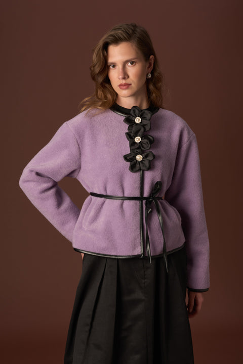 Noelle Leather Trimmed Jacket - Lilac