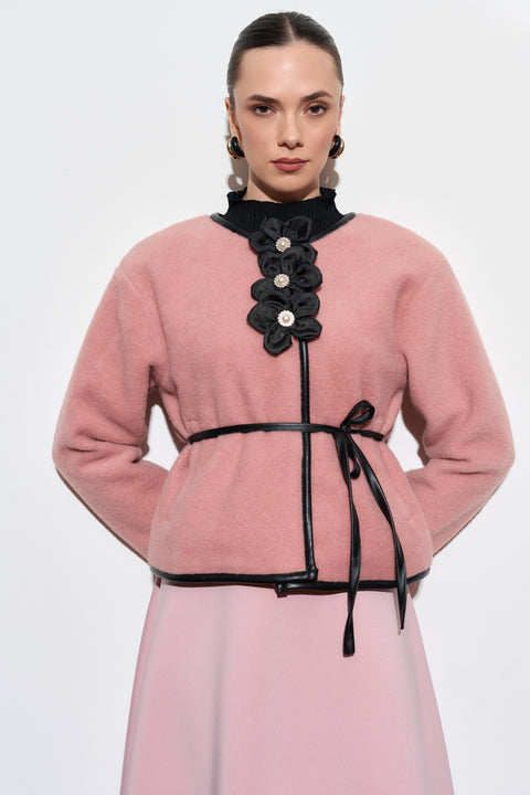Noelle Leather-Trimmed Jacket - Powder