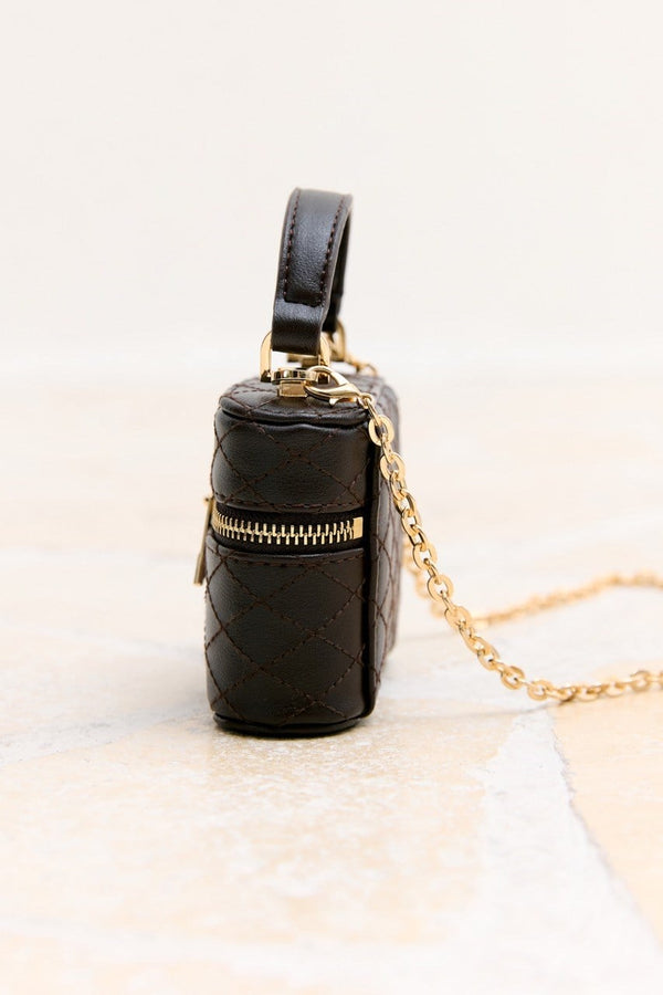 Noir Kapitone Mini Çanta - Acı Kahve