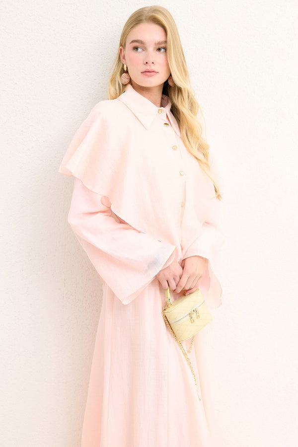 Nora Pelerin Volanlı Elbise - Pembe