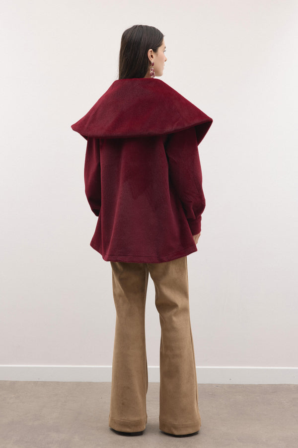 Notte Geniş Yaka Goldfox Kaban - Bordo