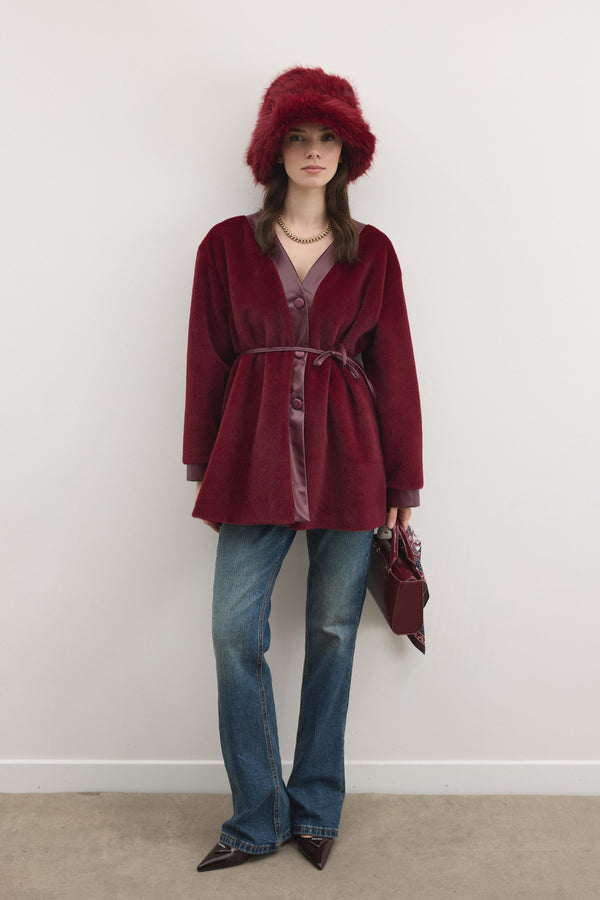 Nuvia Deri Patlı Kaban - Bordo