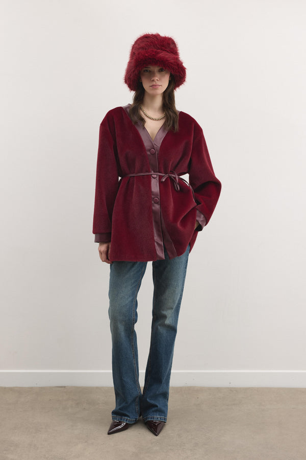 Nuvia Deri Patlı Kaban - Bordo