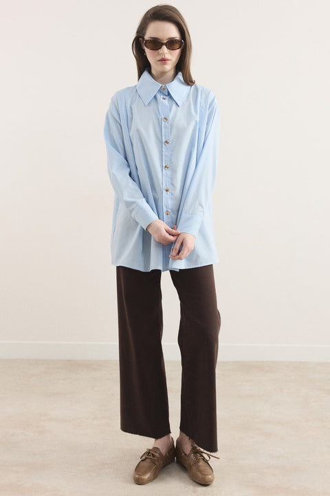 Dacron Shirt with Pleated Shoulders - Blue