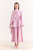 Organic Linen Shirt with Shoulder Shawl Detail - Pink