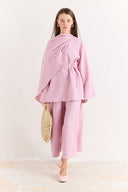 Organic Linen Shirt with Shoulder Shawl Detail - Pink