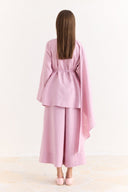 Organic Linen Shirt with Shoulder Shawl Detail - Pink