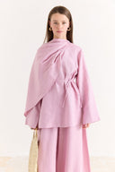 Organic Linen Shirt with Shoulder Shawl Detail - Pink