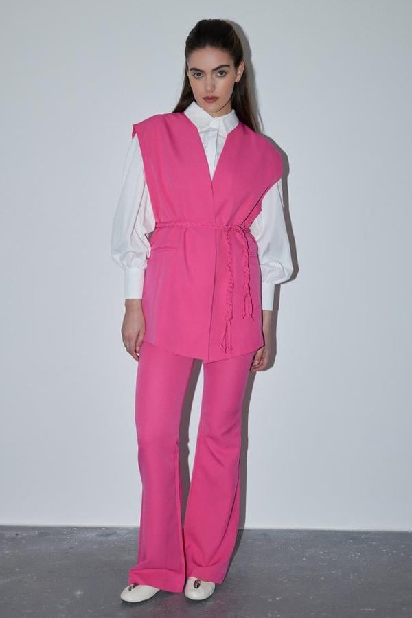 Örgü Kemerli Pantolon Takım - Pembe