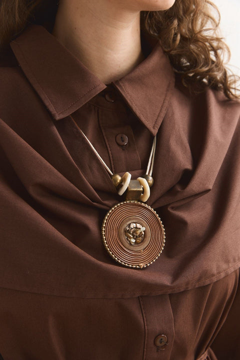 Oval Wrapped Necklace - Brown