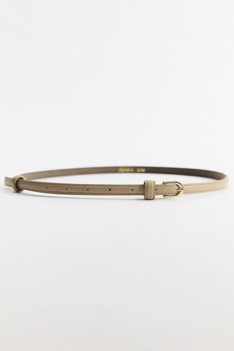 Leather Belt with Oval Buckle - NUDE