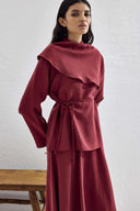Pelerin Detaylı Etek Takım - Bordo