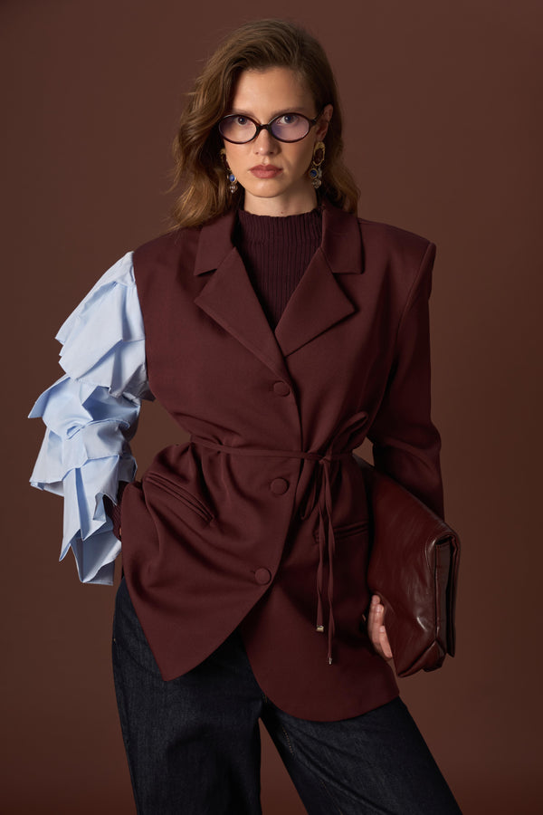 Penny Kol Detaylı Premium Ceket - Bordo
