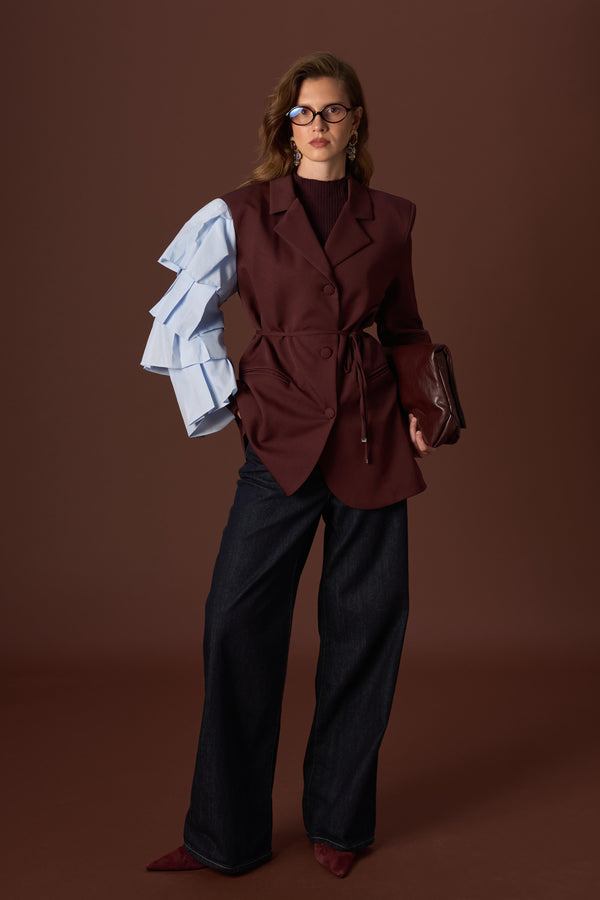 Penny Kol Detaylı Premium Ceket - Bordo
