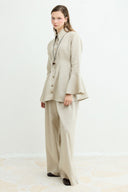 Pleated Detail Fitted Organic Linen Shirt - Beige