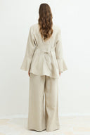 Pleated Detail Fitted Organic Linen Shirt - Beige