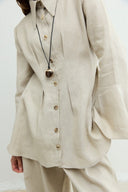 Pleated Detail Fitted Organic Linen Shirt - Beige